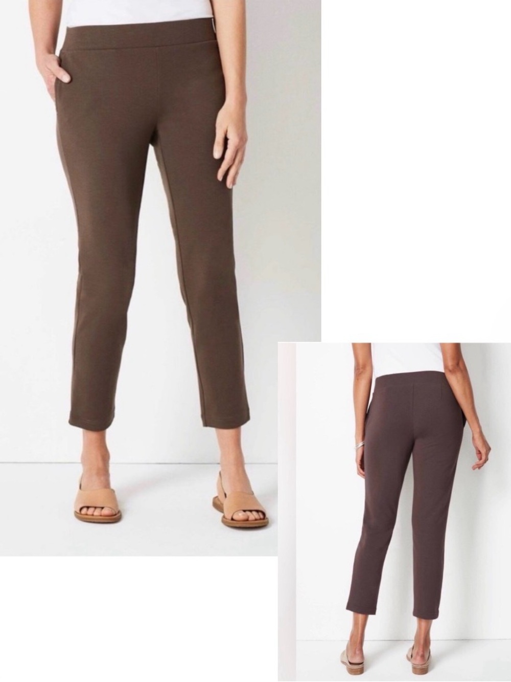 Pure Jill Slim Cropped Pull-On Ankle Pants in Dark Brown Women's Size L Tall